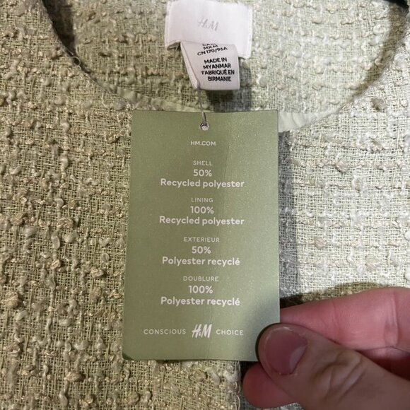 H&M Boucle Jacket Pistachio Green and White Gold Buttons Size Medium Preppy NWT - Picture 7 of 9